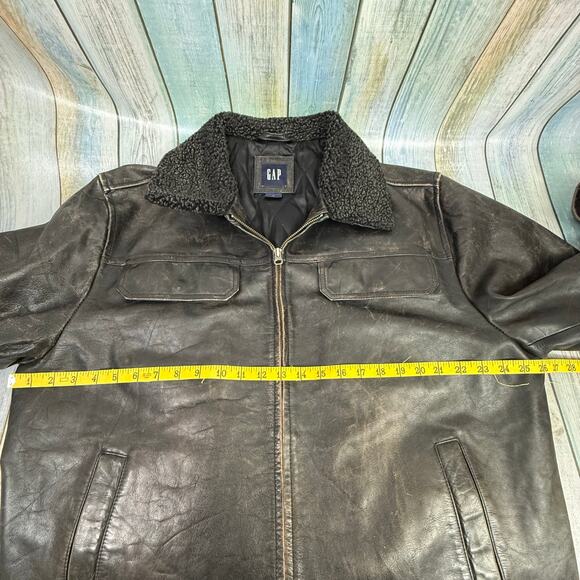 Gap Leather Bomber Jacket Cowhide OLD XL Black Sherpa Collar Trucker Vintage - Picture 8 of 11